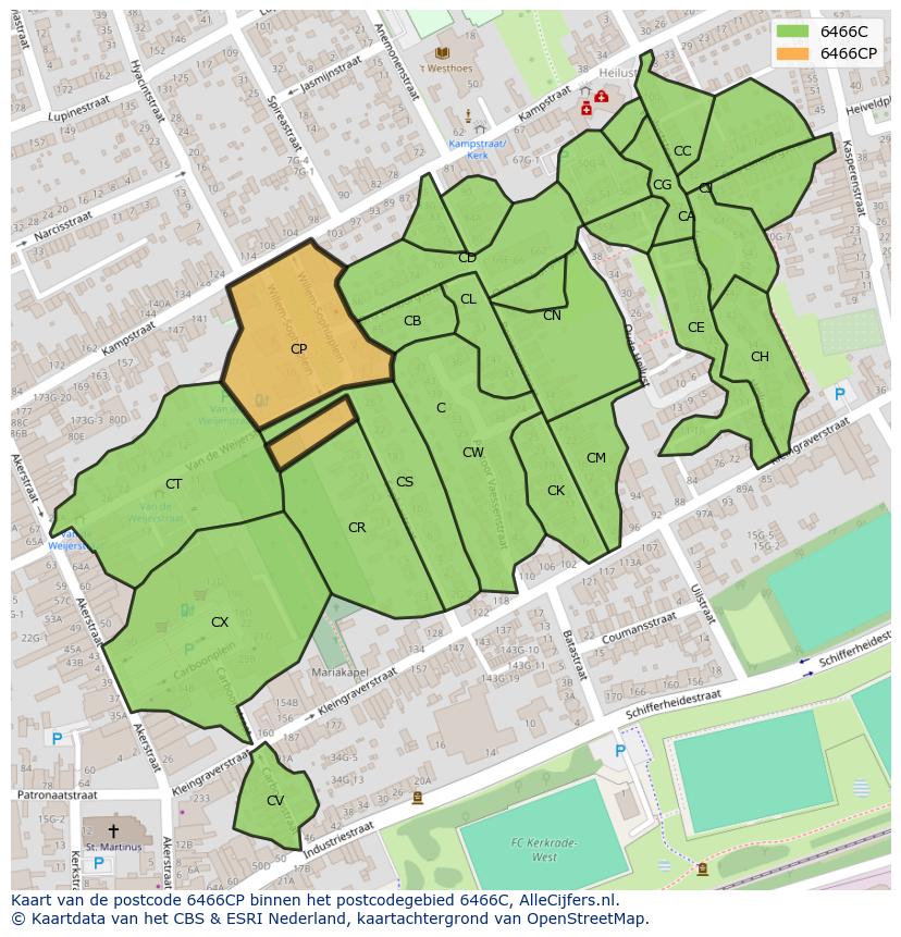 Afbeelding van het postcodegebied 6466 CP op de kaart.