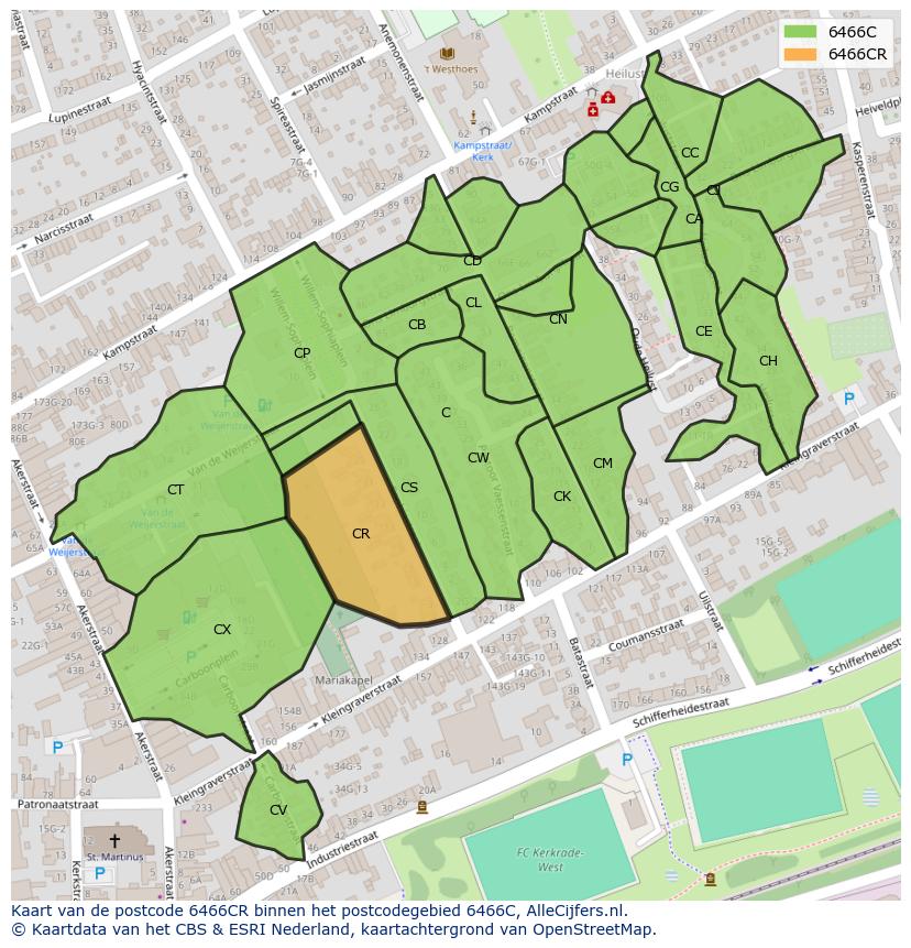 Afbeelding van het postcodegebied 6466 CR op de kaart.