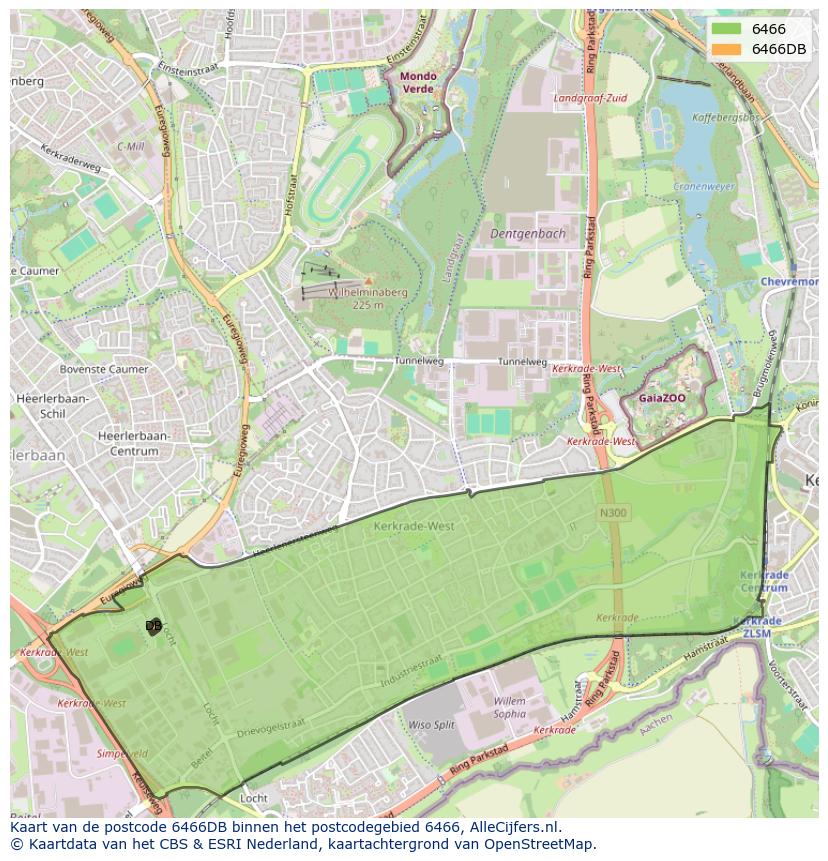 Afbeelding van het postcodegebied 6466 DB op de kaart.