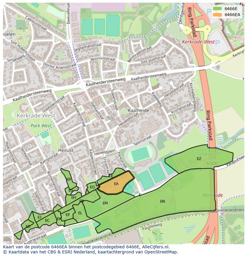 Afbeelding van het postcodegebied 6466 EA op de kaart.