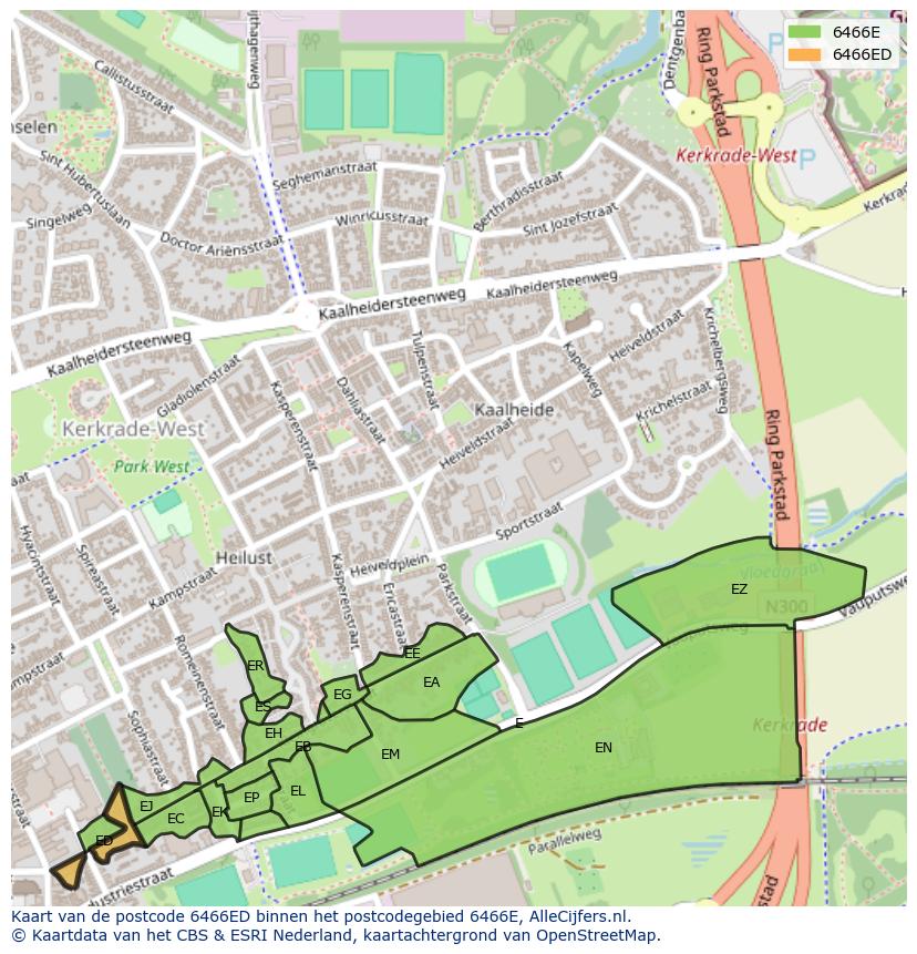 Afbeelding van het postcodegebied 6466 ED op de kaart.