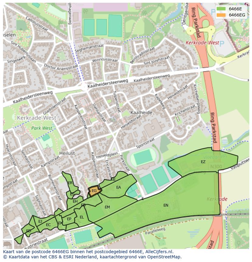 Afbeelding van het postcodegebied 6466 EG op de kaart.