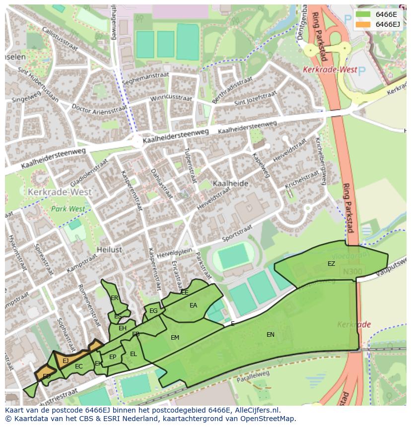 Afbeelding van het postcodegebied 6466 EJ op de kaart.
