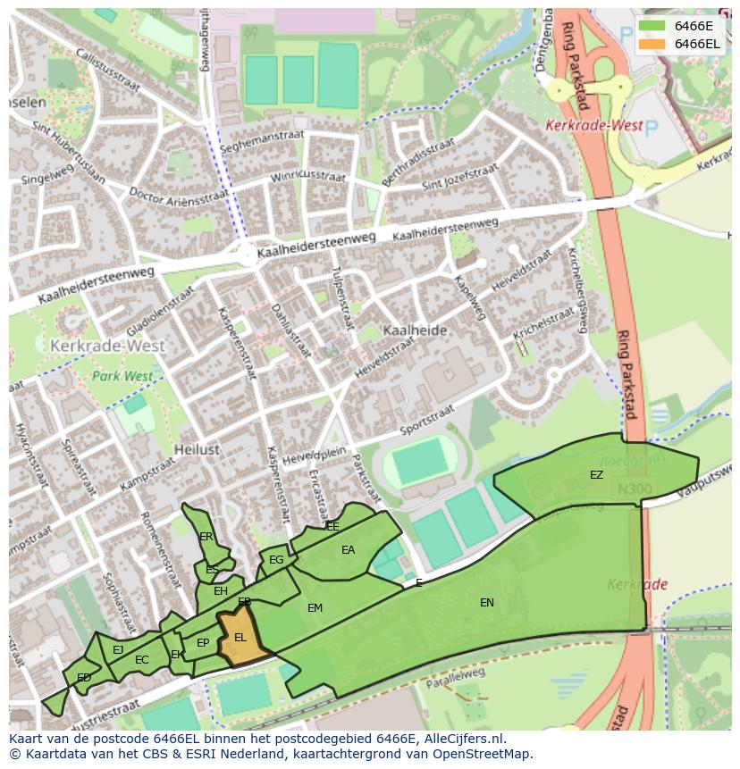 Afbeelding van het postcodegebied 6466 EL op de kaart.