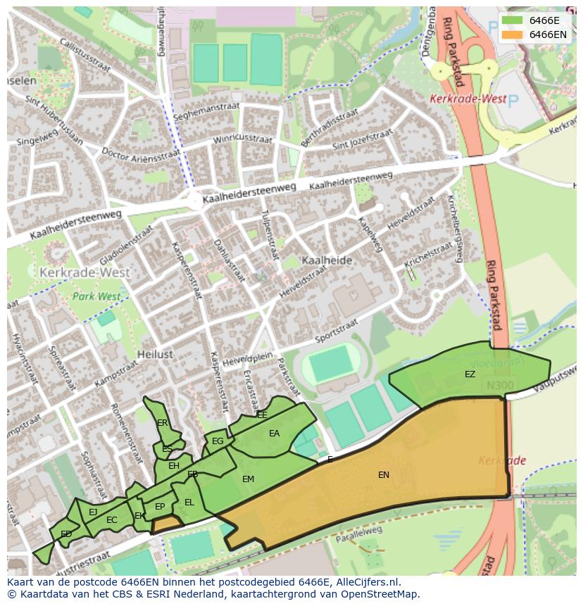 Afbeelding van het postcodegebied 6466 EN op de kaart.