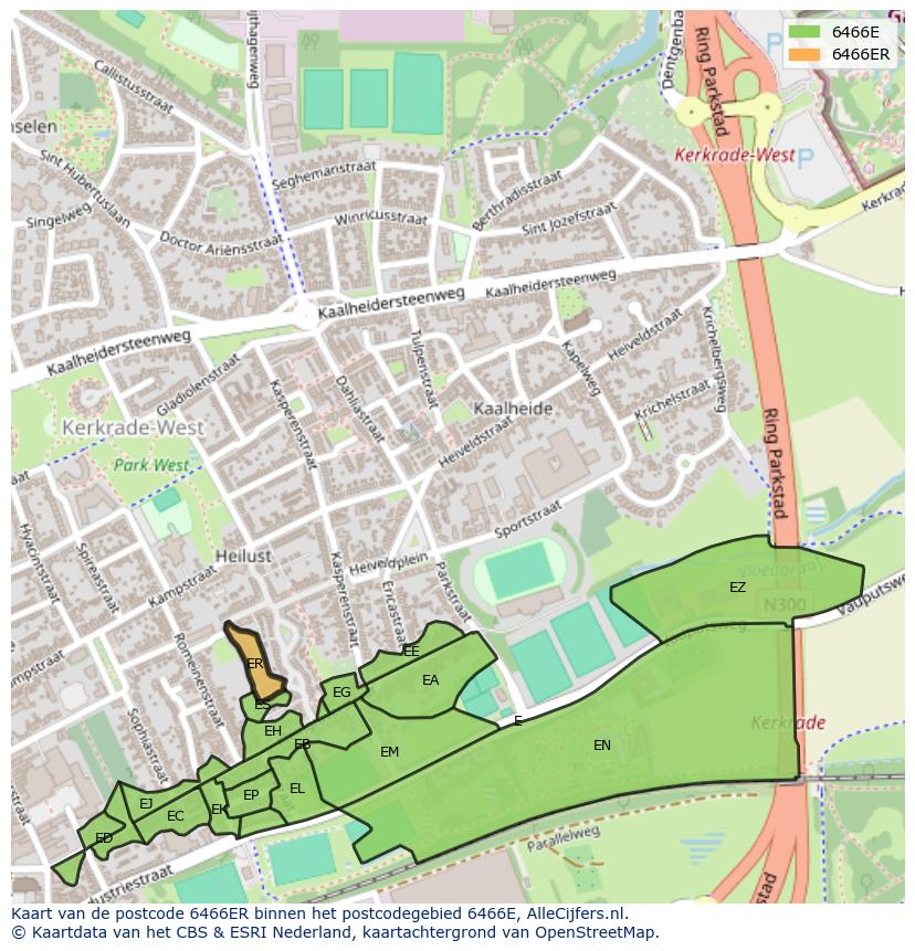 Afbeelding van het postcodegebied 6466 ER op de kaart.