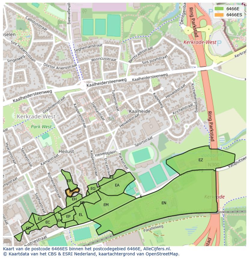 Afbeelding van het postcodegebied 6466 ES op de kaart.