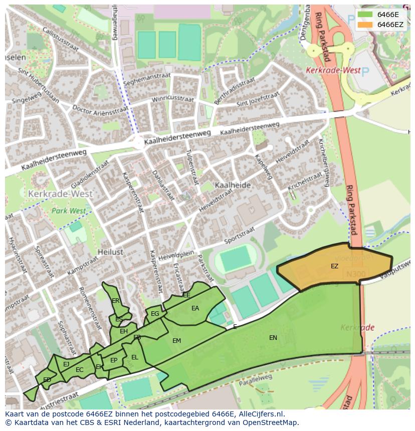 Afbeelding van het postcodegebied 6466 EZ op de kaart.