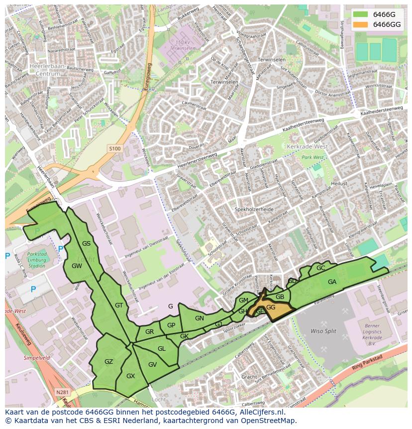 Afbeelding van het postcodegebied 6466 GG op de kaart.