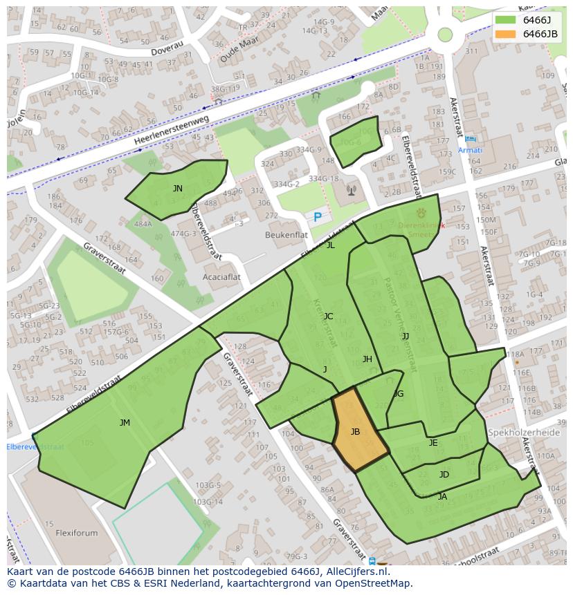 Afbeelding van het postcodegebied 6466 JB op de kaart.