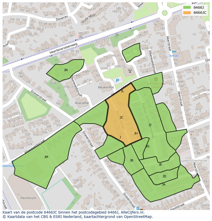 Afbeelding van het postcodegebied 6466 JC op de kaart.