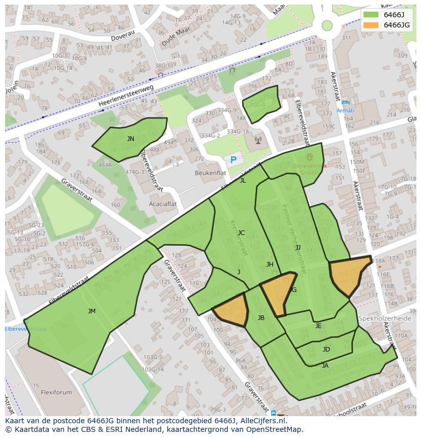 Afbeelding van het postcodegebied 6466 JG op de kaart.
