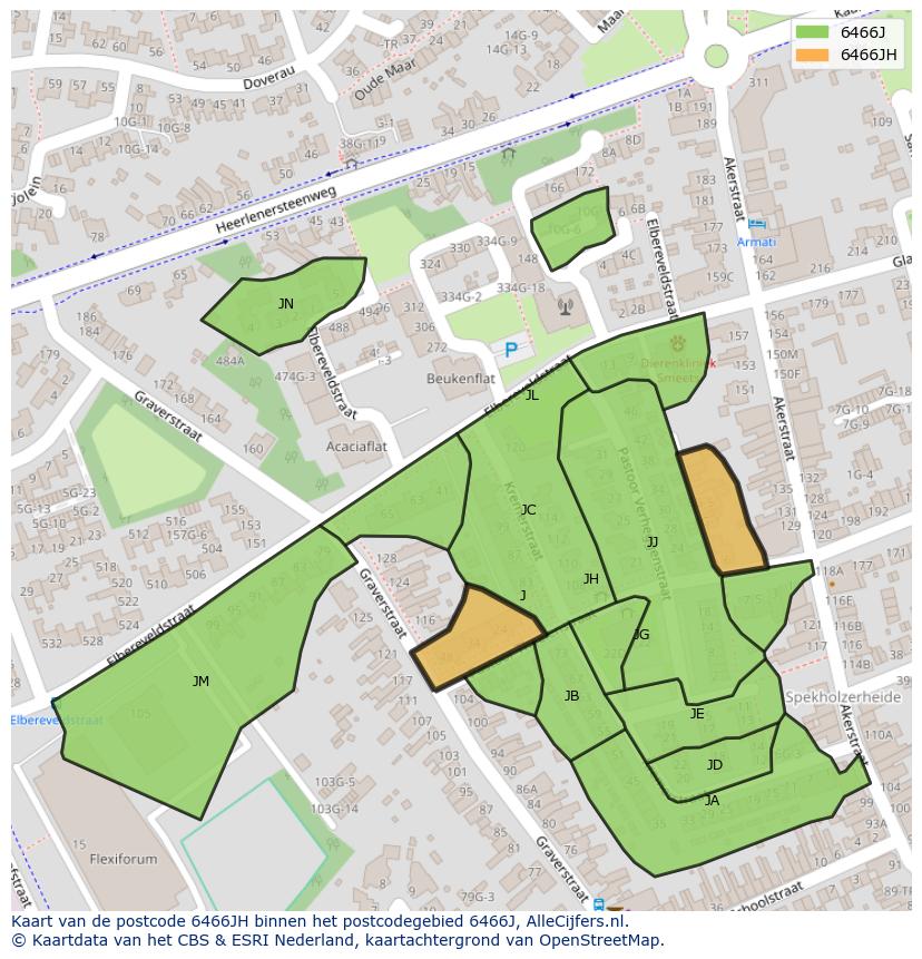 Afbeelding van het postcodegebied 6466 JH op de kaart.