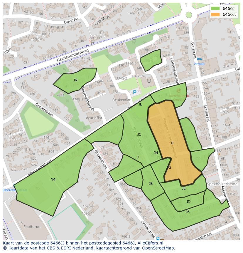 Afbeelding van het postcodegebied 6466 JJ op de kaart.