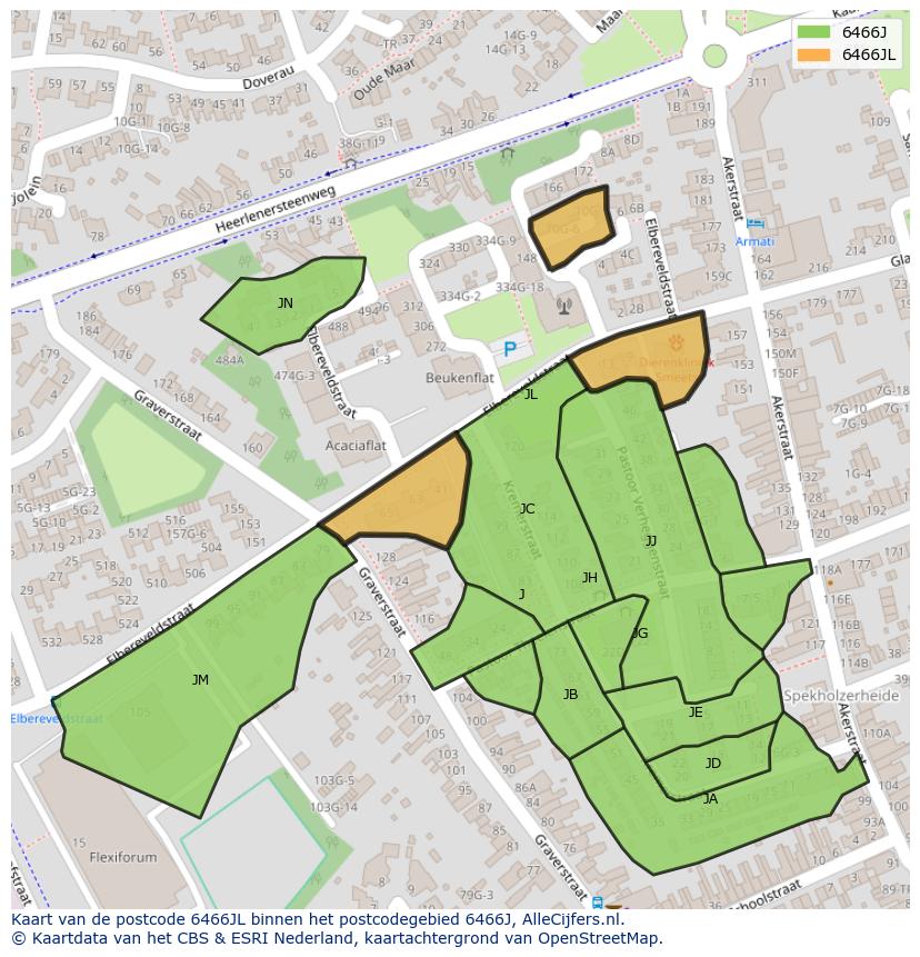 Afbeelding van het postcodegebied 6466 JL op de kaart.