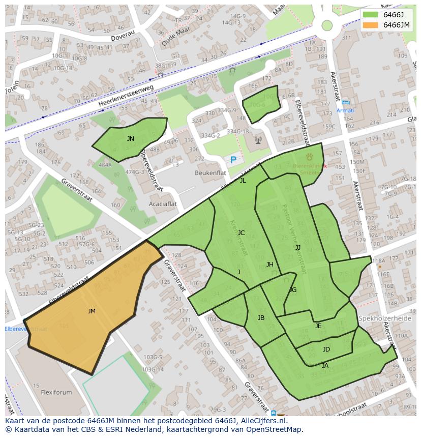 Afbeelding van het postcodegebied 6466 JM op de kaart.