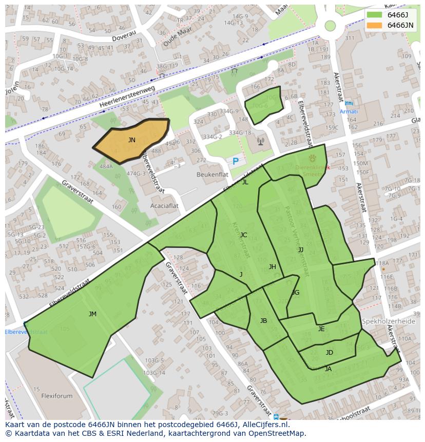 Afbeelding van het postcodegebied 6466 JN op de kaart.