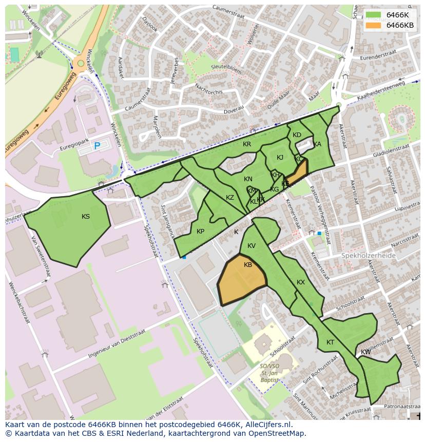 Afbeelding van het postcodegebied 6466 KB op de kaart.