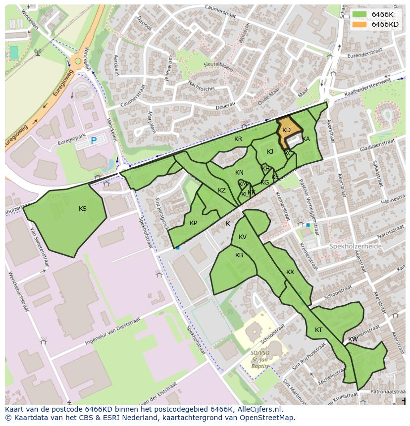 Afbeelding van het postcodegebied 6466 KD op de kaart.