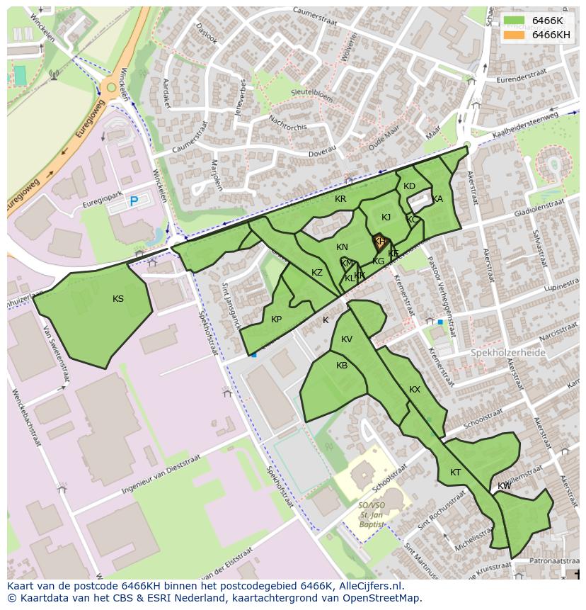 Afbeelding van het postcodegebied 6466 KH op de kaart.