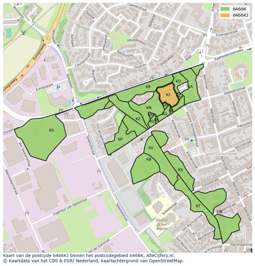 Afbeelding van het postcodegebied 6466 KJ op de kaart.