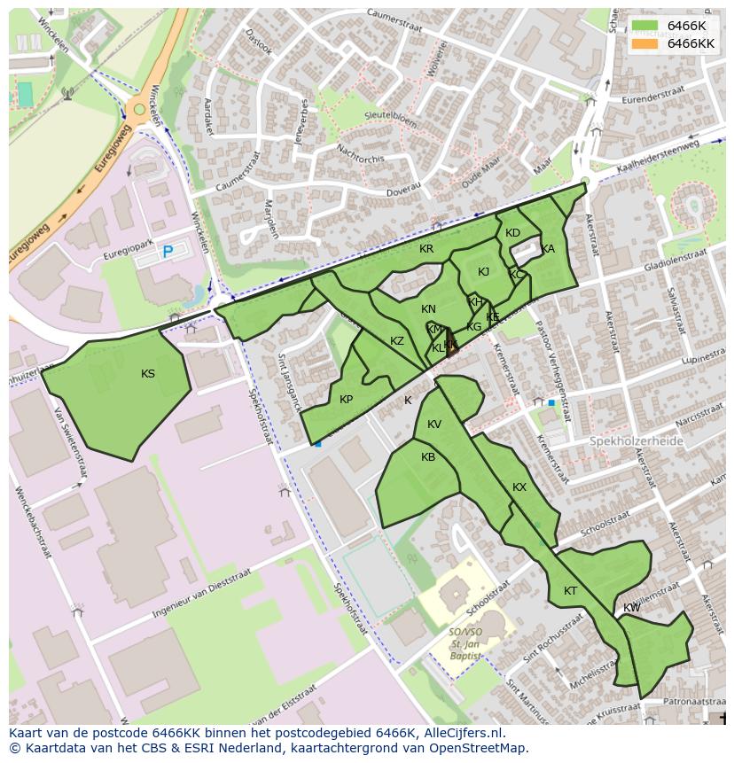 Afbeelding van het postcodegebied 6466 KK op de kaart.
