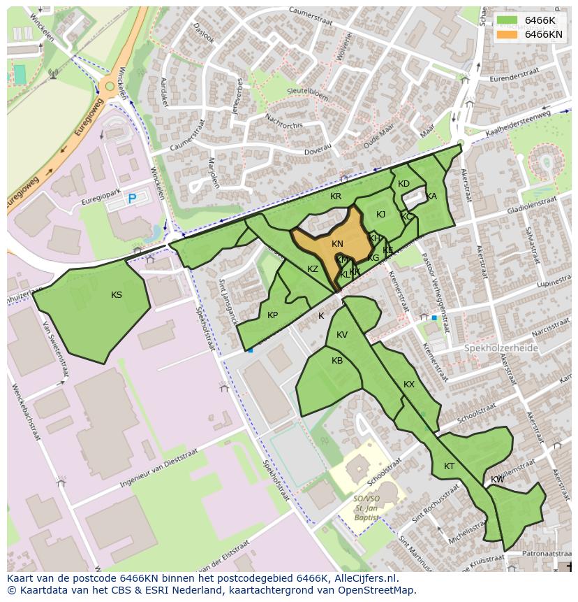Afbeelding van het postcodegebied 6466 KN op de kaart.