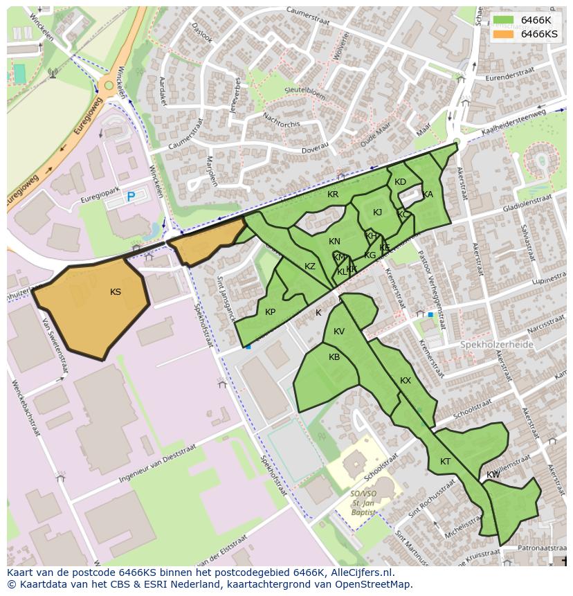 Afbeelding van het postcodegebied 6466 KS op de kaart.