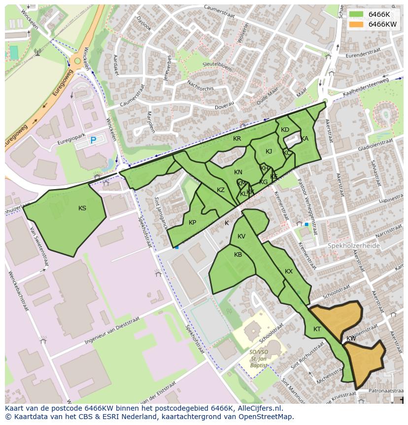 Afbeelding van het postcodegebied 6466 KW op de kaart.