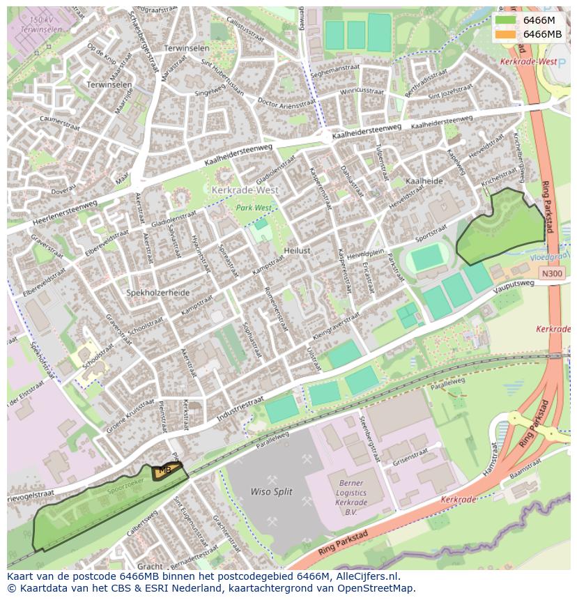 Afbeelding van het postcodegebied 6466 MB op de kaart.