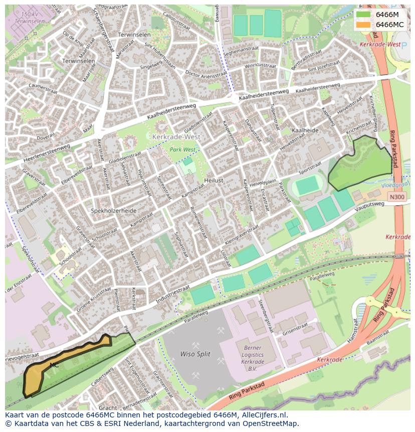 Afbeelding van het postcodegebied 6466 MC op de kaart.