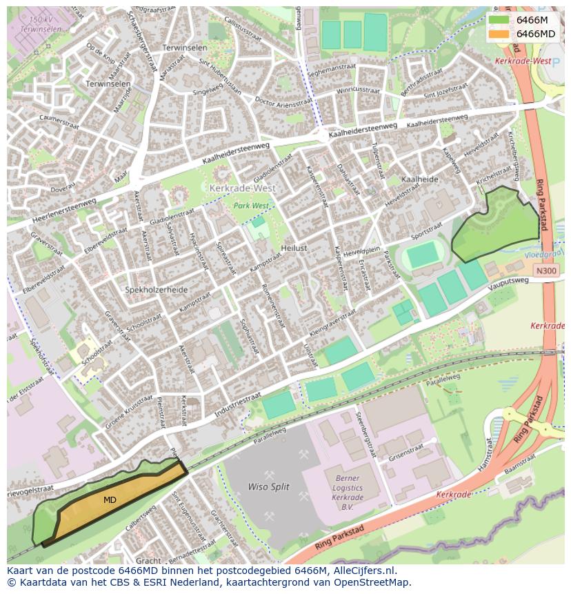 Afbeelding van het postcodegebied 6466 MD op de kaart.