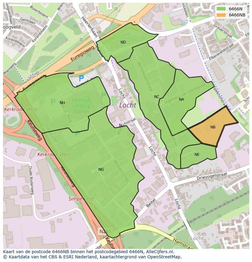 Afbeelding van het postcodegebied 6466 NB op de kaart.