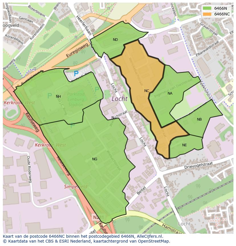 Afbeelding van het postcodegebied 6466 NC op de kaart.