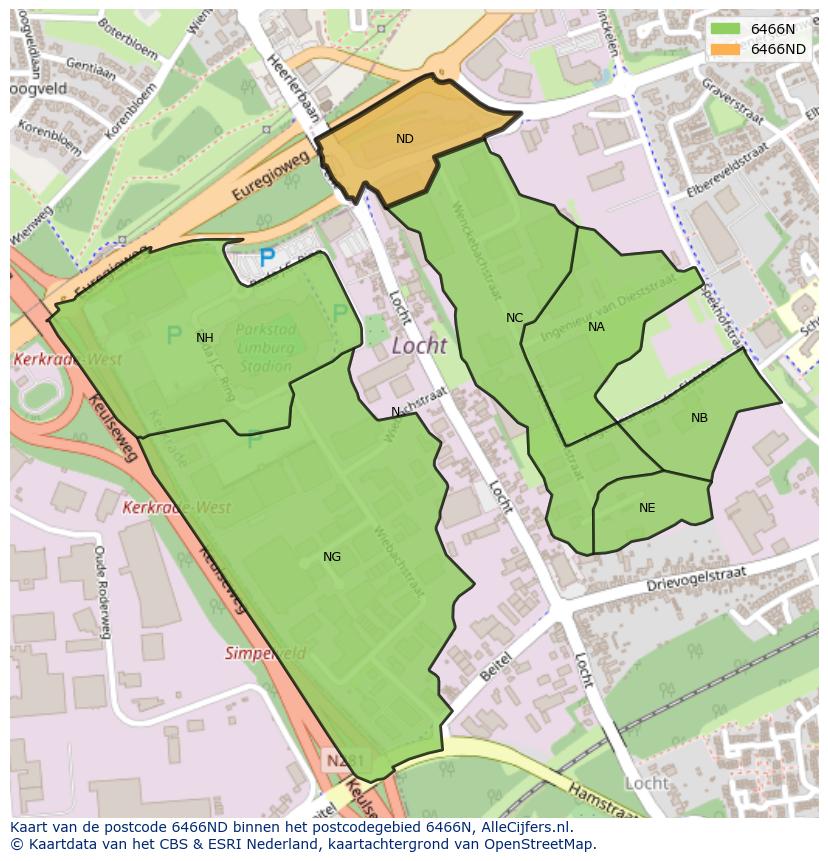 Afbeelding van het postcodegebied 6466 ND op de kaart.