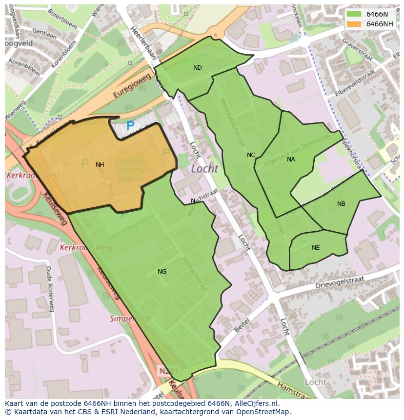 Afbeelding van het postcodegebied 6466 NH op de kaart.