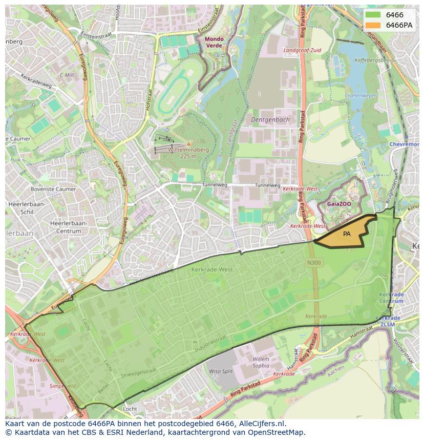 Afbeelding van het postcodegebied 6466 PA op de kaart.