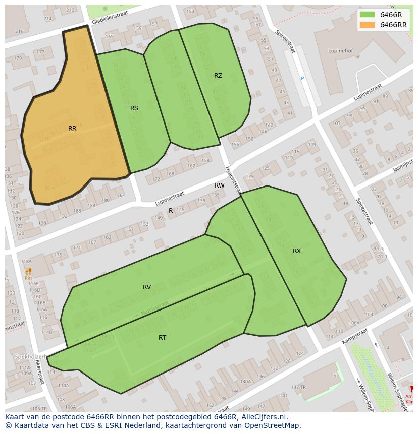 Afbeelding van het postcodegebied 6466 RR op de kaart.