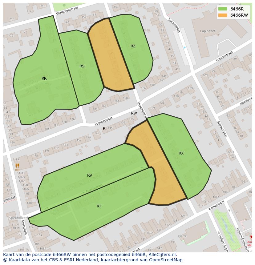 Afbeelding van het postcodegebied 6466 RW op de kaart.