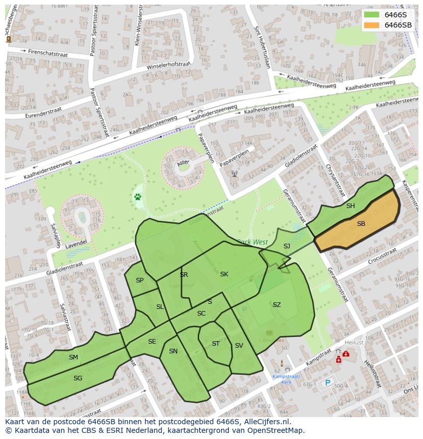 Afbeelding van het postcodegebied 6466 SB op de kaart.