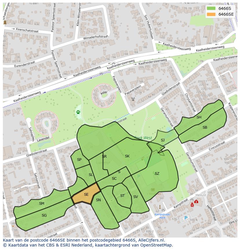 Afbeelding van het postcodegebied 6466 SE op de kaart.