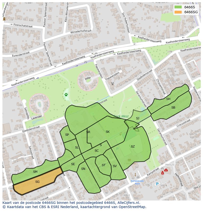 Afbeelding van het postcodegebied 6466 SG op de kaart.