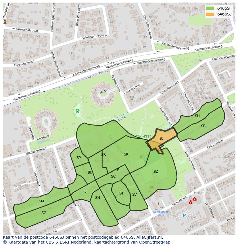 Afbeelding van het postcodegebied 6466 SJ op de kaart.