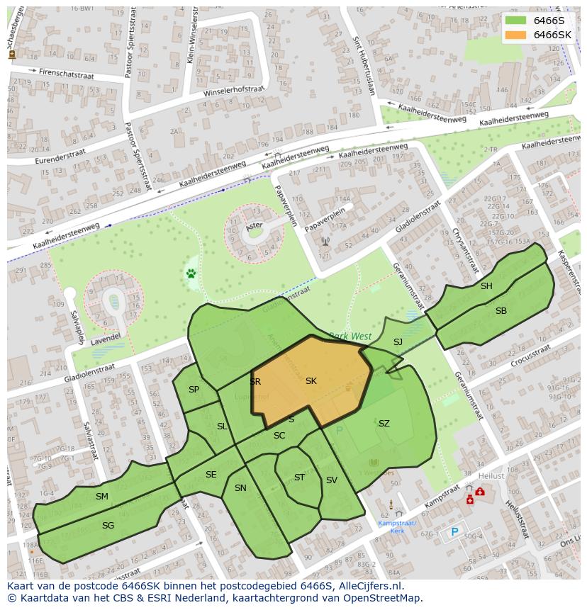 Afbeelding van het postcodegebied 6466 SK op de kaart.
