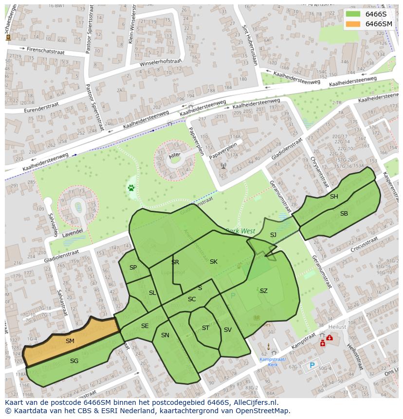 Afbeelding van het postcodegebied 6466 SM op de kaart.
