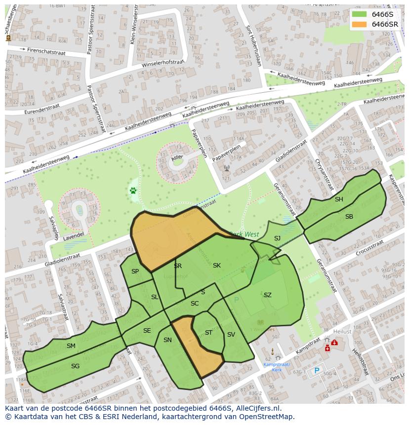 Afbeelding van het postcodegebied 6466 SR op de kaart.