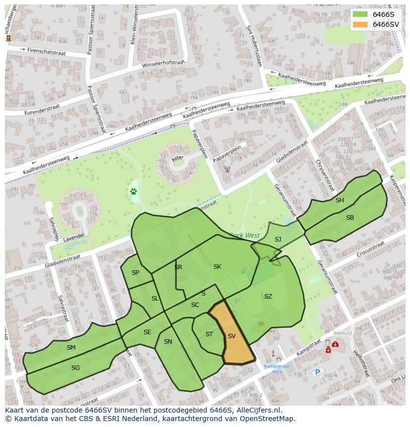 Afbeelding van het postcodegebied 6466 SV op de kaart.
