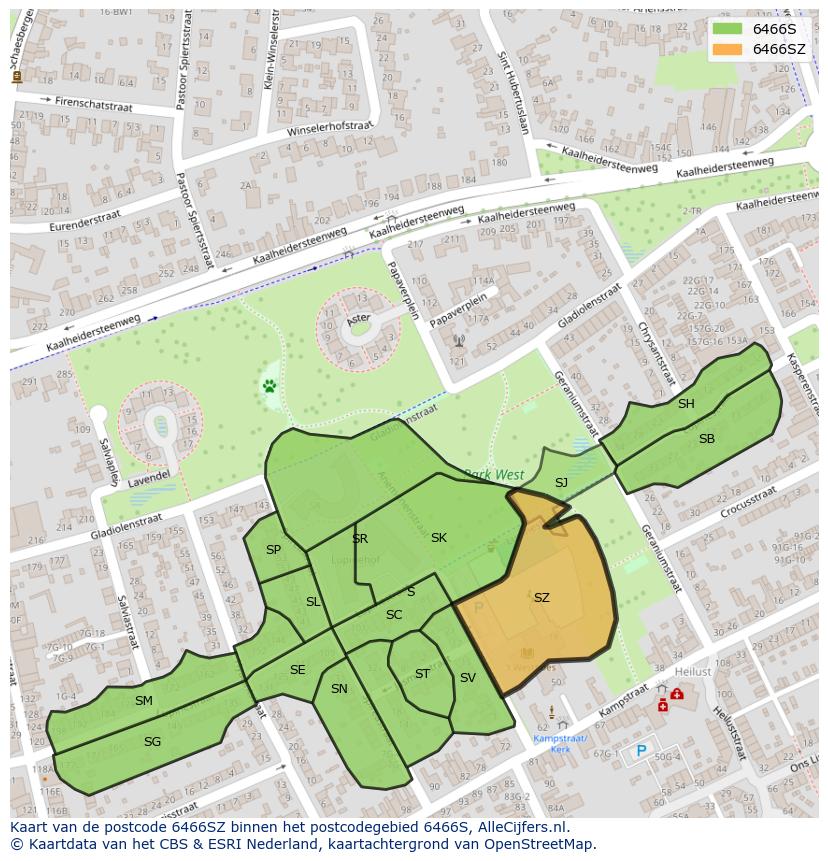 Afbeelding van het postcodegebied 6466 SZ op de kaart.