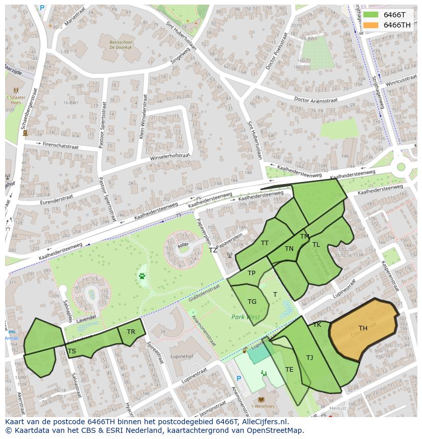 Afbeelding van het postcodegebied 6466 TH op de kaart.