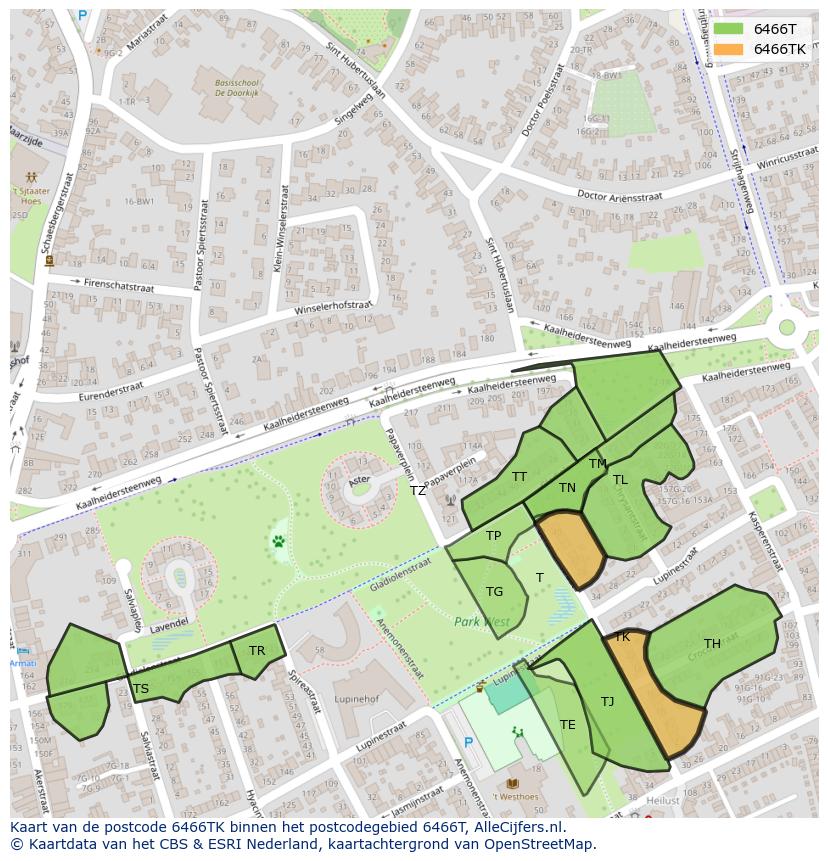 Afbeelding van het postcodegebied 6466 TK op de kaart.